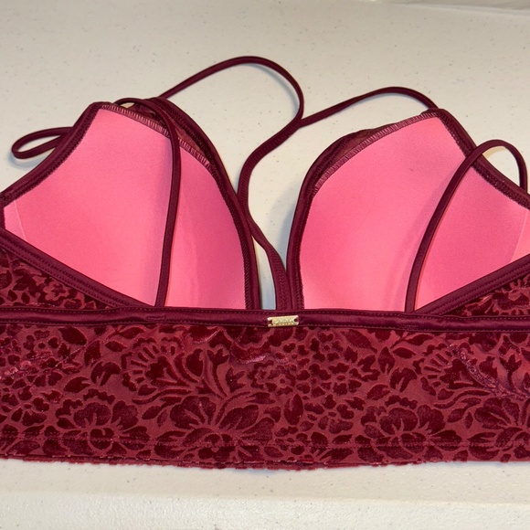 EUC Victoria's Secret PINK Lightly Lined Bralette Burgundy Velvet Size Small - Picture 4 of 8